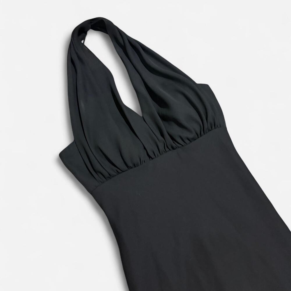 VTG Y2K Betsy & Adam Matte Black Mesh Gothic Ruffled Train Formal Maxi Dress - Picture 6 of 7